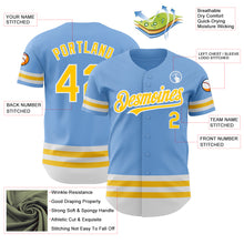 Load image into Gallery viewer, Custom Light Blue Yellow-White Line Authentic Baseball Jersey