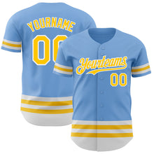 Load image into Gallery viewer, Custom Light Blue Yellow-White Line Authentic Baseball Jersey