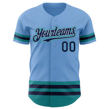 Load image into Gallery viewer, Custom Light Blue Navy Gray-Teal Line Authentic Baseball Jersey