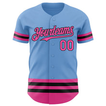 Load image into Gallery viewer, Custom Light Blue Pink-Black Line Authentic Baseball Jersey