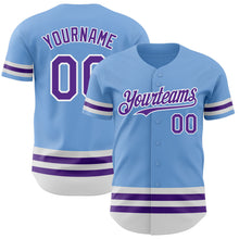 Load image into Gallery viewer, Custom Light Blue Purple-White Line Authentic Baseball Jersey