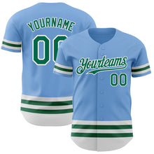 Load image into Gallery viewer, Custom Light Blue Kelly Green-White Line Authentic Baseball Jersey