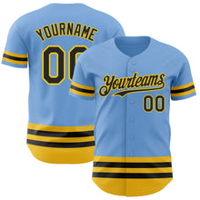 Load image into Gallery viewer, Custom Light Blue Black-Yellow Line Authentic Baseball Jersey