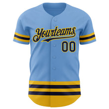 Load image into Gallery viewer, Custom Light Blue Navy-Yellow Line Authentic Baseball Jersey
