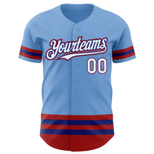 Load image into Gallery viewer, Custom Light Blue Royal-Red Line Authentic Baseball Jersey