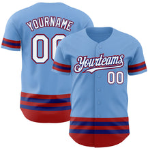 Load image into Gallery viewer, Custom Light Blue Royal-Red Line Authentic Baseball Jersey