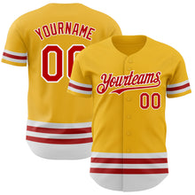 Load image into Gallery viewer, Custom Gold Red-White Line Authentic Baseball Jersey