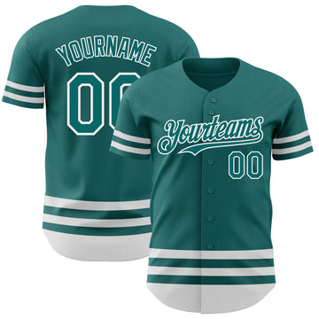 Custom Teal White Line Authentic Baseball Jersey