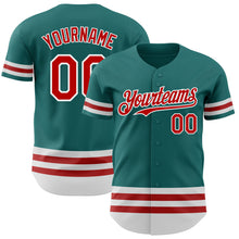 Charger l'image dans la galerie, Custom Teal Red-White Line Authentic Baseball Jersey