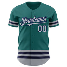 Charger l'image dans la galerie, Custom Teal Gray-Navy Line Authentic Baseball Jersey