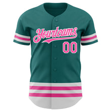 Charger l'image dans la galerie, Custom Teal Pink-White Line Authentic Baseball Jersey
