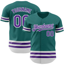 Load image into Gallery viewer, Custom Teal Purple-White Line Authentic Baseball Jersey