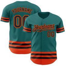 Charger l'image dans la galerie, Custom Teal Black-Orange Line Authentic Baseball Jersey