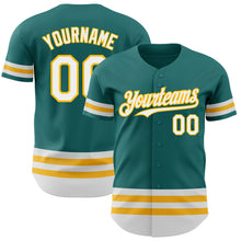 Charger l'image dans la galerie, Custom Teal White-Gold Line Authentic Baseball Jersey