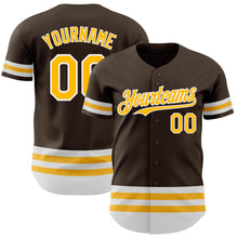 Load image into Gallery viewer, Custom Brown Gold-White Line Authentic Baseball Jersey