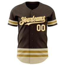 Load image into Gallery viewer, Custom Brown Cream-Old Gold Line Authentic Baseball Jersey
