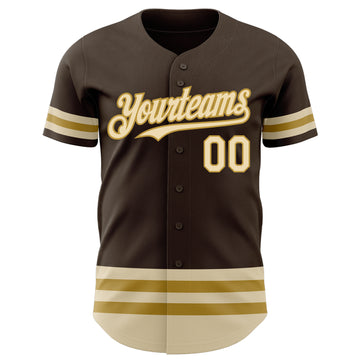 Custom Brown Cream-Old Gold Line Authentic Baseball Jersey