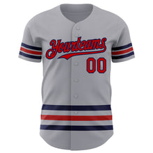 Load image into Gallery viewer, Custom Gray Red-Navy Line Authentic Baseball Jersey
