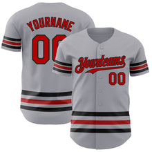 Load image into Gallery viewer, Custom Gray Red-Black Line Authentic Baseball Jersey