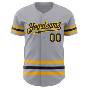 Custom Gray Black-Gold Line Authentic Baseball Jersey