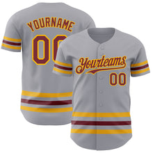 Load image into Gallery viewer, Custom Gray Burgundy-Gold Line Authentic Baseball Jersey
