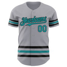 Load image into Gallery viewer, Custom Gray Teal-Black Line Authentic Baseball Jersey