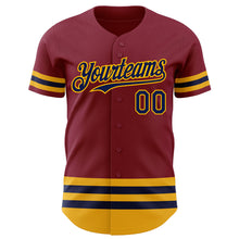 Load image into Gallery viewer, Custom Crimson Navy-Gold Line Authentic Baseball Jersey