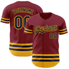 Load image into Gallery viewer, Custom Crimson Navy-Gold Line Authentic Baseball Jersey
