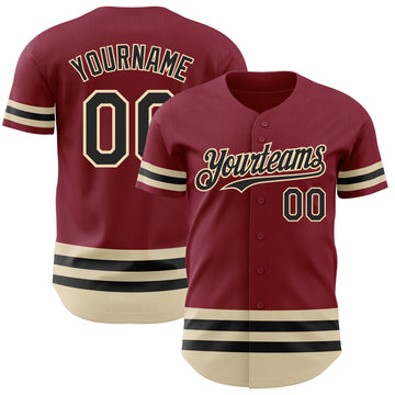 Custom Crimson Black-Cream Line Authentic Baseball Jersey