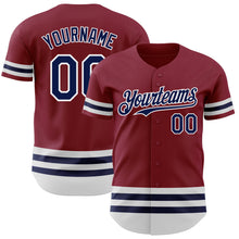 Load image into Gallery viewer, Custom Crimson Navy-White Line Authentic Baseball Jersey

