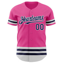 Load image into Gallery viewer, Custom Pink Navy-White Line Authentic Baseball Jersey
