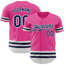 Load image into Gallery viewer, Custom Pink Navy-White Line Authentic Baseball Jersey