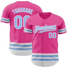 Load image into Gallery viewer, Custom Pink Light Blue-White Line Authentic Baseball Jersey