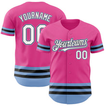 Load image into Gallery viewer, Custom Pink Black-Light Blue Line Authentic Baseball Jersey