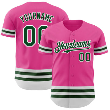 Custom Pink Green-White Line Authentic Baseball Jersey