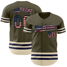 Загрузить изображение в средство просмотра галереи, Custom Olive Vintage USA Flag Navy-Cream Line Authentic Salute To Service Baseball Jersey