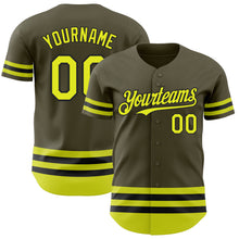 Загрузить изображение в средство просмотра галереи, Custom Olive Neon Yellow-Black Line Authentic Salute To Service Baseball Jersey