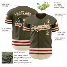 Загрузить изображение в средство просмотра галереи, Custom Olive Vintage USA Flag Cream-Maroon Line Authentic Salute To Service Baseball Jersey