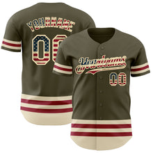 Загрузить изображение в средство просмотра галереи, Custom Olive Vintage USA Flag Cream-Maroon Line Authentic Salute To Service Baseball Jersey