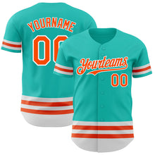 Load image into Gallery viewer, Custom Aqua Orange-White Line Authentic Baseball Jersey
