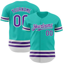 Load image into Gallery viewer, Custom Aqua Purple-White Line Authentic Baseball Jersey