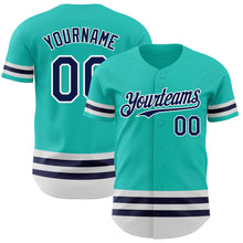 Load image into Gallery viewer, Custom Aqua Navy-White Line Authentic Baseball Jersey