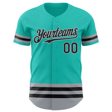 Charger l'image dans la galerie, Custom Aqua Black-Gray Line Authentic Baseball Jersey