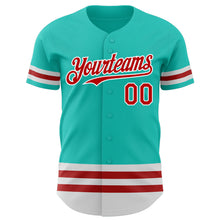 Load image into Gallery viewer, Custom Aqua Red-White Line Authentic Baseball Jersey