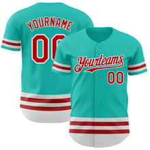 Load image into Gallery viewer, Custom Aqua Red-White Line Authentic Baseball Jersey