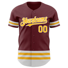 Load image into Gallery viewer, Custom Burgundy Gold-White Line Authentic Baseball Jersey
