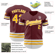 Laden Sie das Bild in den Galerie-Viewer, Custom Burgundy Gold-White Line Authentic Baseball Jersey