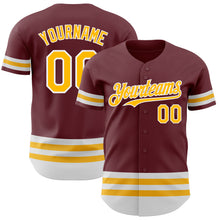 Laden Sie das Bild in den Galerie-Viewer, Custom Burgundy Gold-White Line Authentic Baseball Jersey
