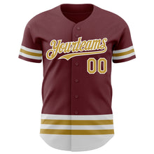 Load image into Gallery viewer, Custom Burgundy Old Gold-White Line Authentic Baseball Jersey

