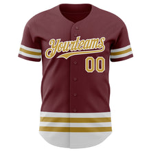 Laden Sie das Bild in den Galerie-Viewer, Custom Burgundy Old Gold-White Line Authentic Baseball Jersey